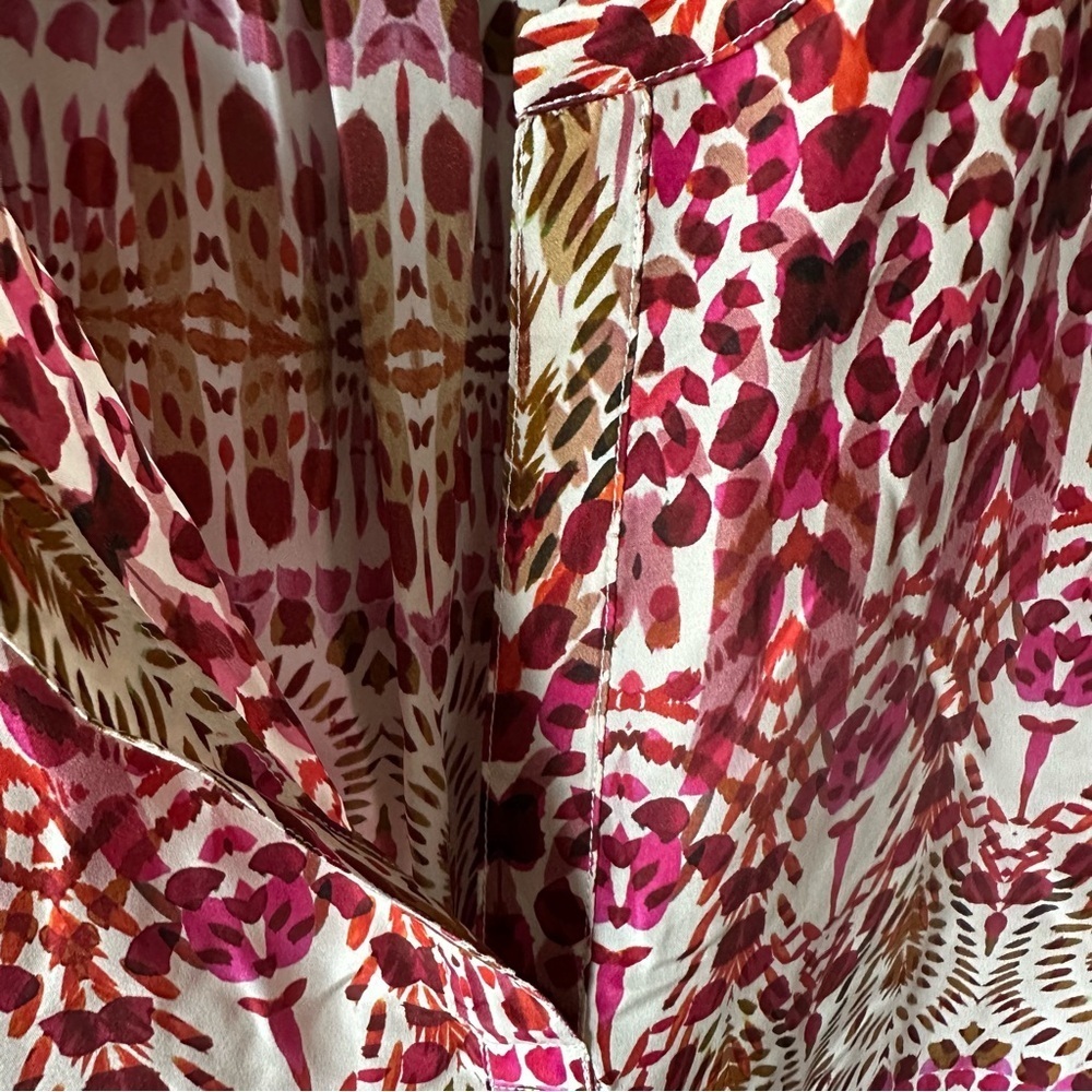 Garnet Hill 100% Silk Floral Green and Orange Ikat Women's Top Size 16 - Picture 7 of 13